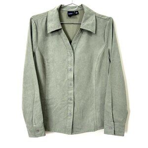 Sonoma Life + Style Womens Sz M Muted Green Faux Suede Button Down Shirt